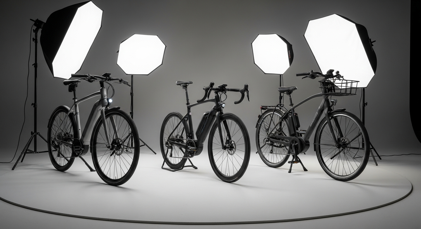 Electric bikes lined up for comparison