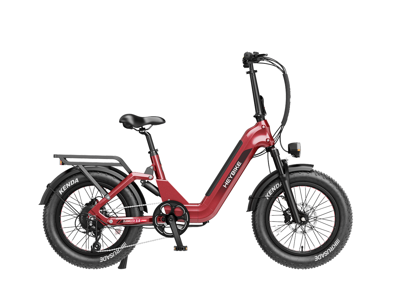 Heybike Ranger 3.0 Pro folding fat-tire e-bike in red, official Heybike photo