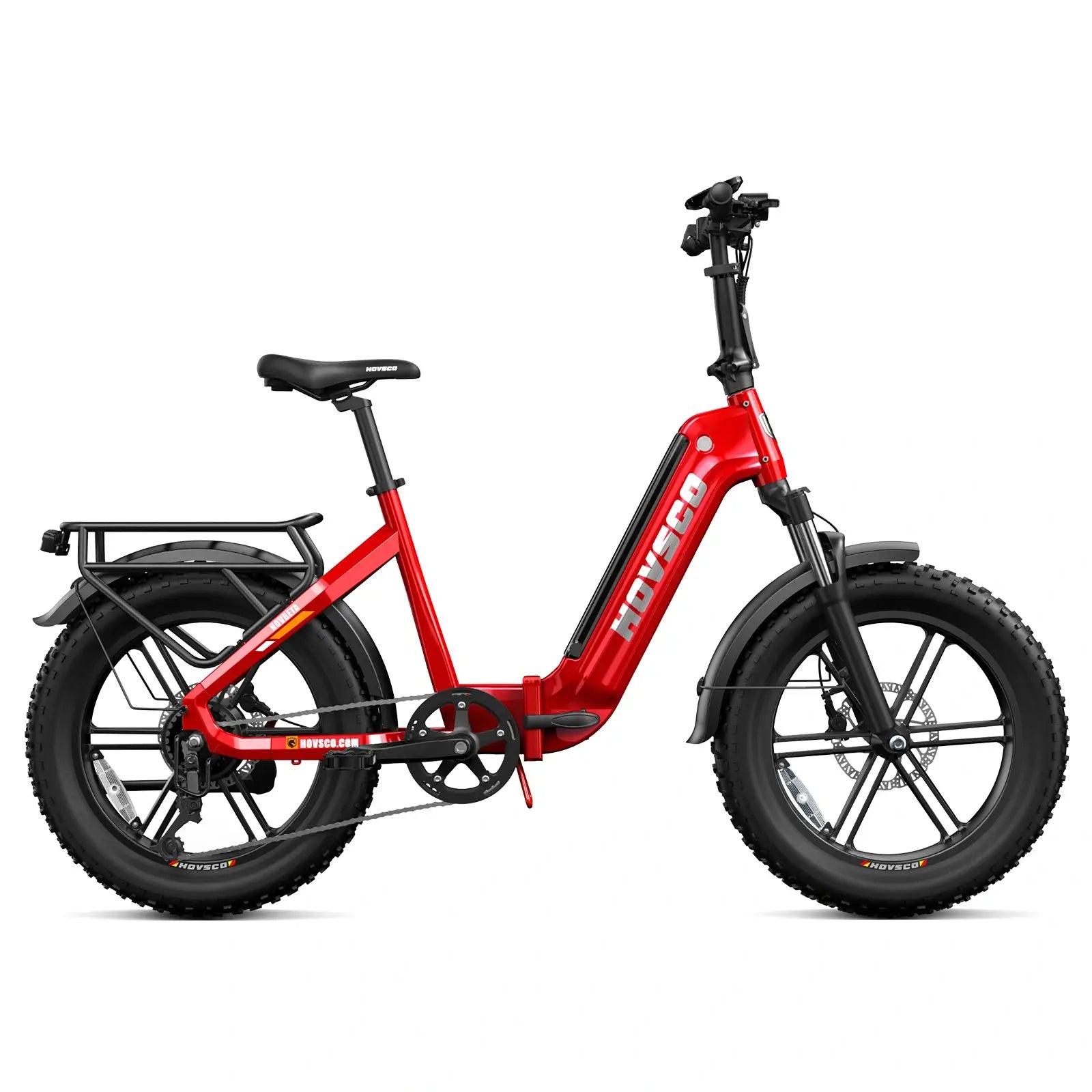 HOVSCO HovBeta folding fat-tire e-bike in red, official studio photograph