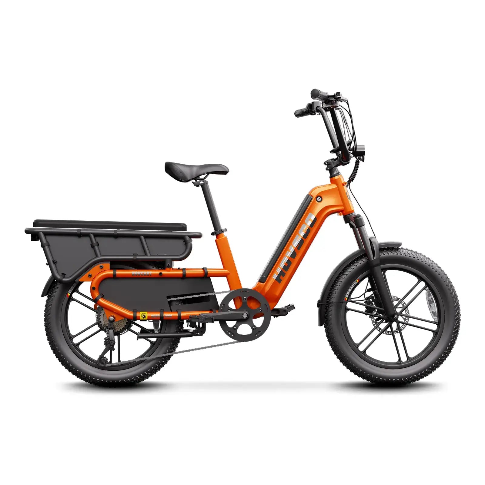 HOVSCO HovCart family cargo e-bike in orange, official studio photograph
