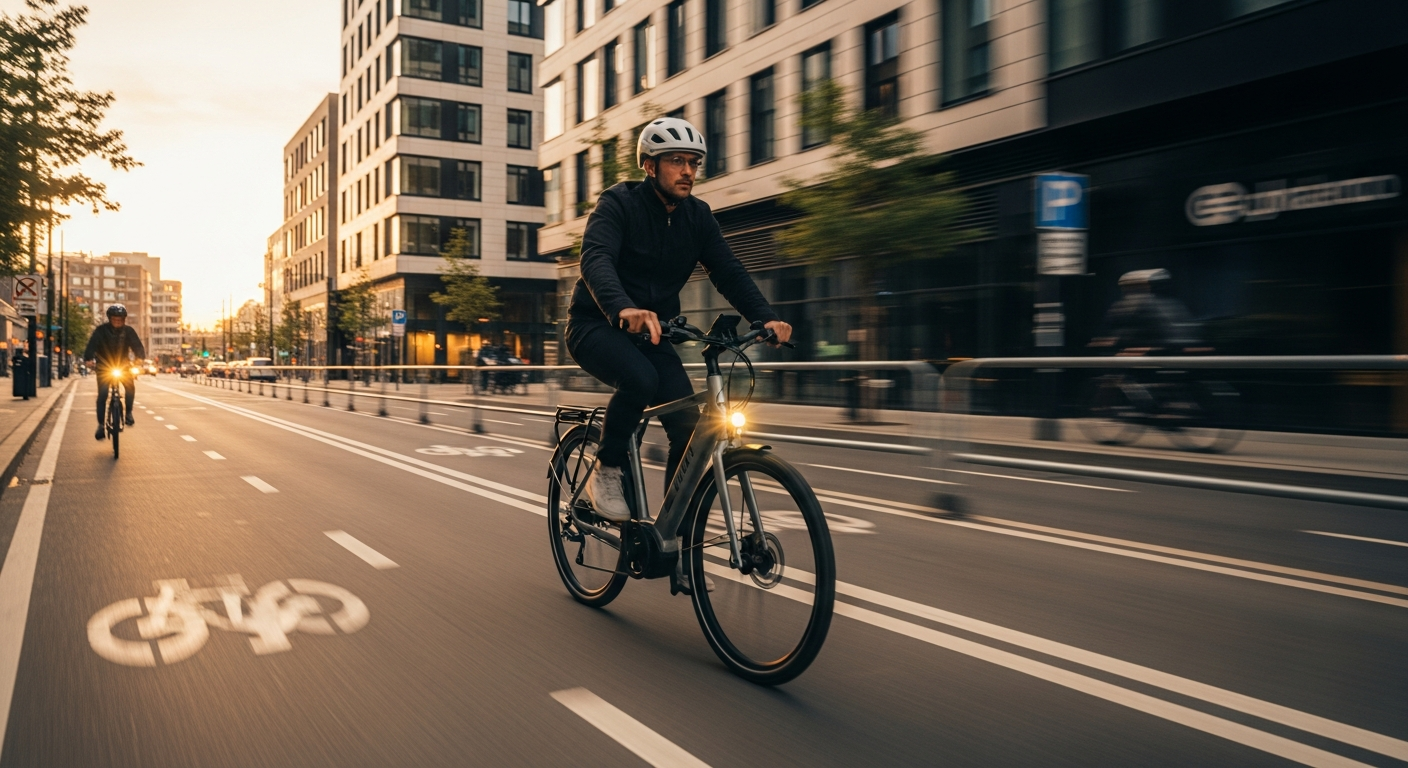 Protected bike lanes plus daytime running lights — the modern commuter setup